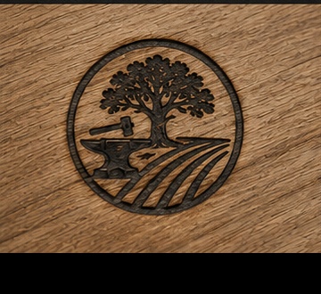 Forge & Furrow maker's mark branded into wood
